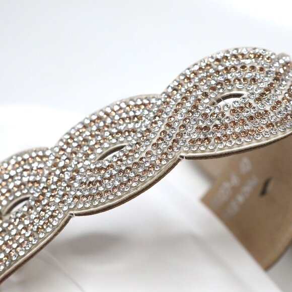 AE Rhinestone Glitter Slide Sandals Duo Band White Gold Silver Bling Festival - Picture 9 of 9